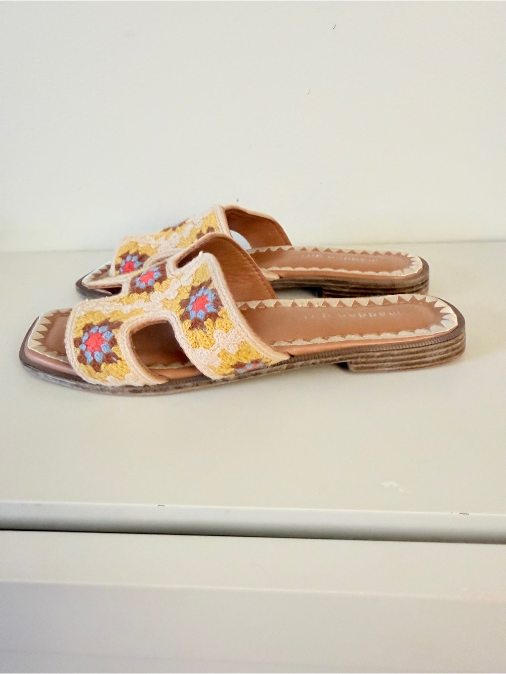 Madden Girl Yellow Crochet Slide Sandals with Floral Accent. 8.5 - Picture 5 of 8